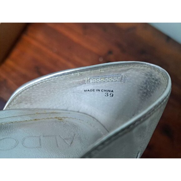 ALDO D'Orsay Heels Silver Metallic Leather Sandals Shoes Rhinestone Size 39 8 - Picture 9 of 9